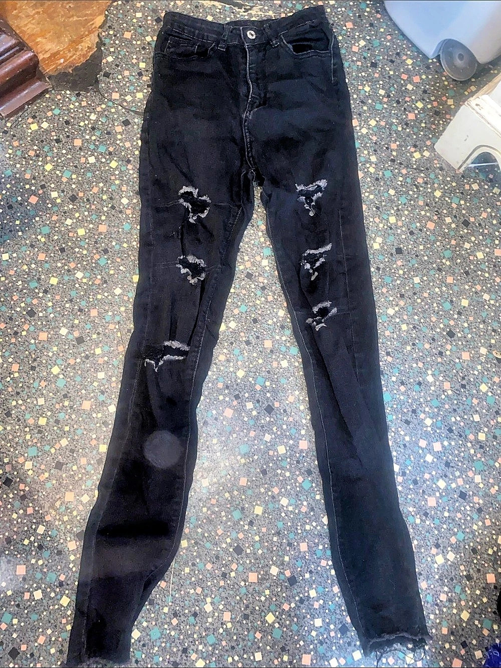 SHEIN Distressed Skinny Jeans Black Size XXS